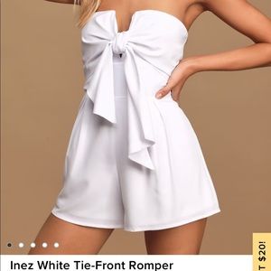 White off the shoulder front tie romper NWT!